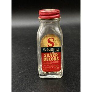 Schilling Fancy Silver Decors Cake Sprinkles Bottle Jar Vintage Prop